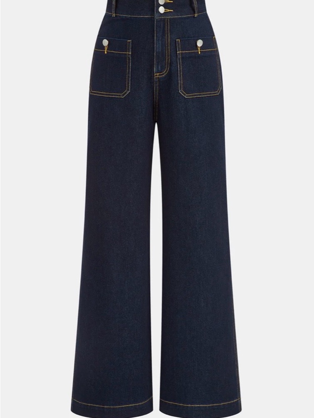 Commense High-Waist Wide-Leg Dark Blue Jeans with Contrast Stitching